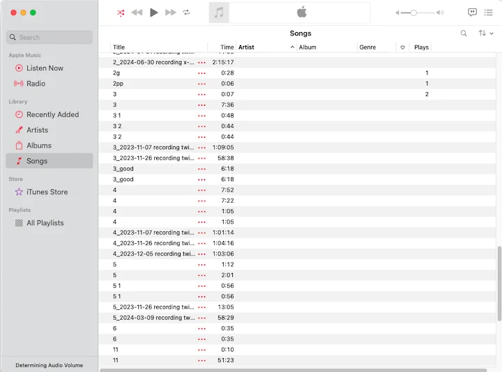 Screenshot of Apple Music app showing music library